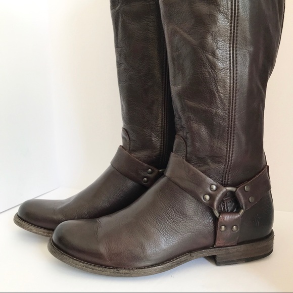 Frye Philip Harness Tall Back Zip Leather Boots - Picture 5 of 8